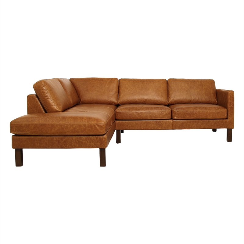 Hairo Loose Back Genuine Leather Left Facing Sectional Sofa in Cognac Tan