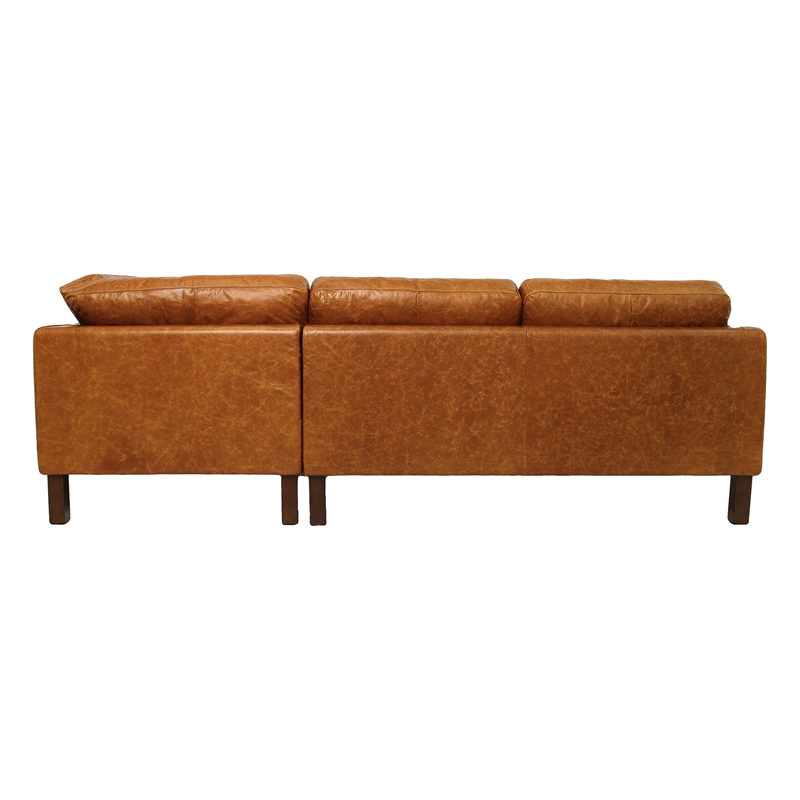 Hairo Loose Back Genuine Leather Right Facing Sectional Sofa in Cognac Tan