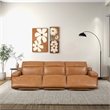 Welton Modern Genuine Leather Triple Power Recliner Sofa in Tan