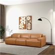 Welton Modern Genuine Leather Triple Power Recliner Sofa in Tan