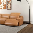 Welton Modern Genuine Leather Triple Power Recliner Sofa in Tan