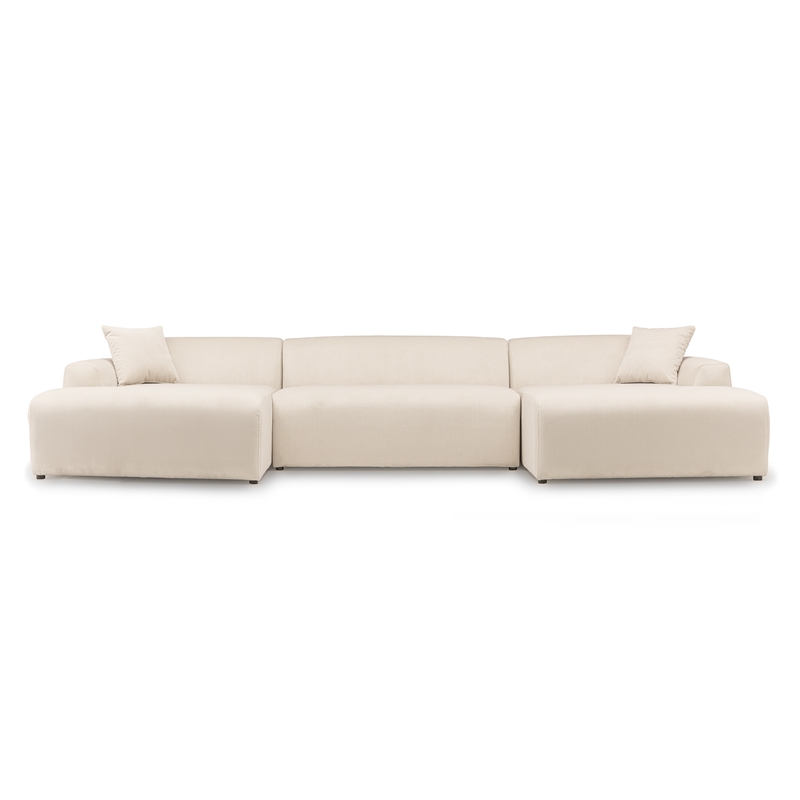 Chapman Corduroy Fabric Living Room U-Shaped Corner Sectional Sofa in Cream