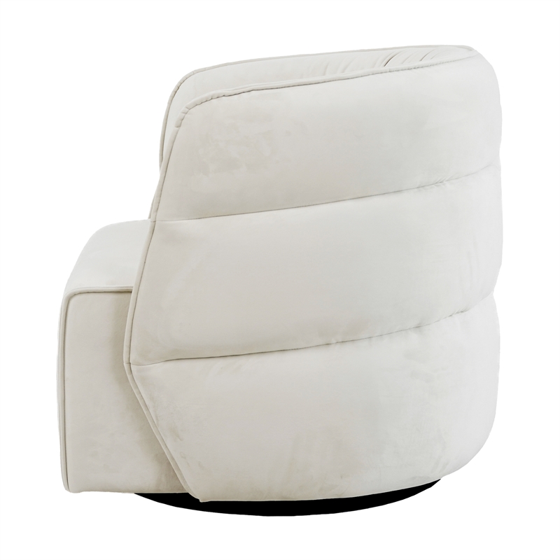 Astra Mid-Century Modern Velvet Upholstered Swivel Chair in Cream