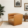 Aileen Mid-Century Modern Leather Upholstered Swivel Chair in Tan