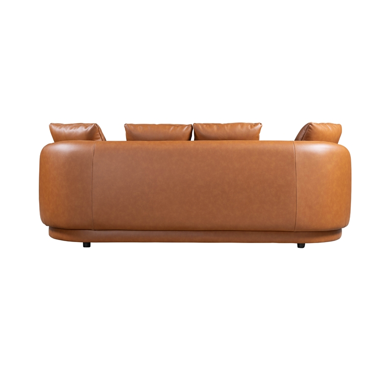 Perten Japandi Style Mid-Century Modern Living Room Leather Sofa in Cognac Tan