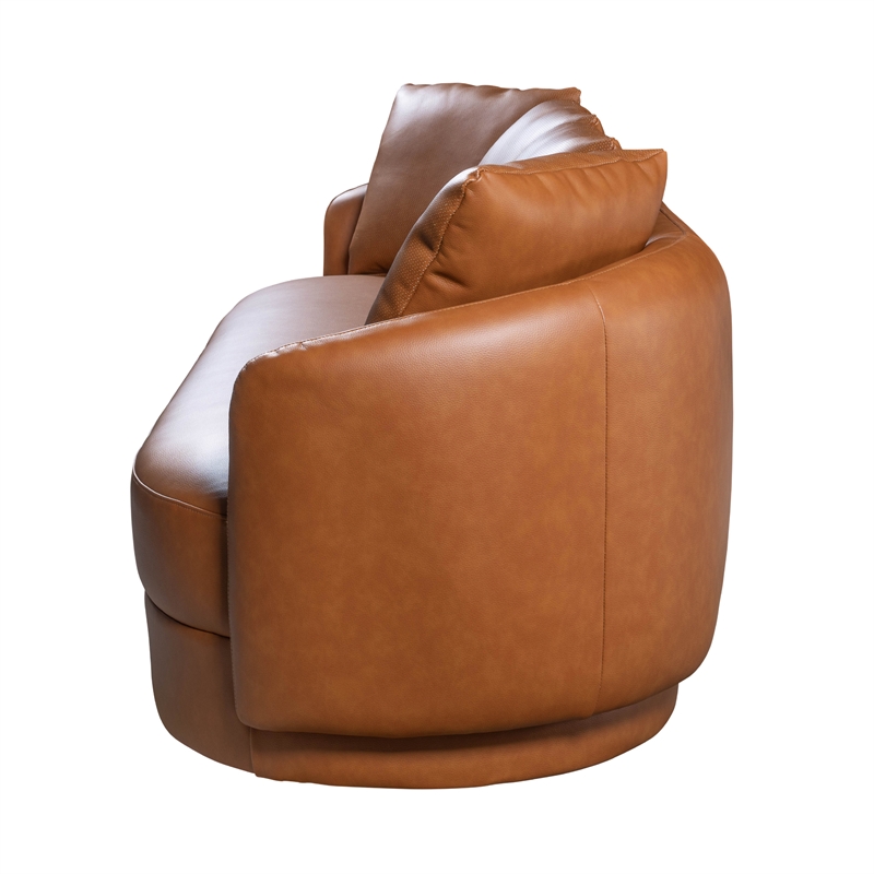 Perten Japandi Style Mid-Century Modern Living Room Leather Sofa in Cognac Tan