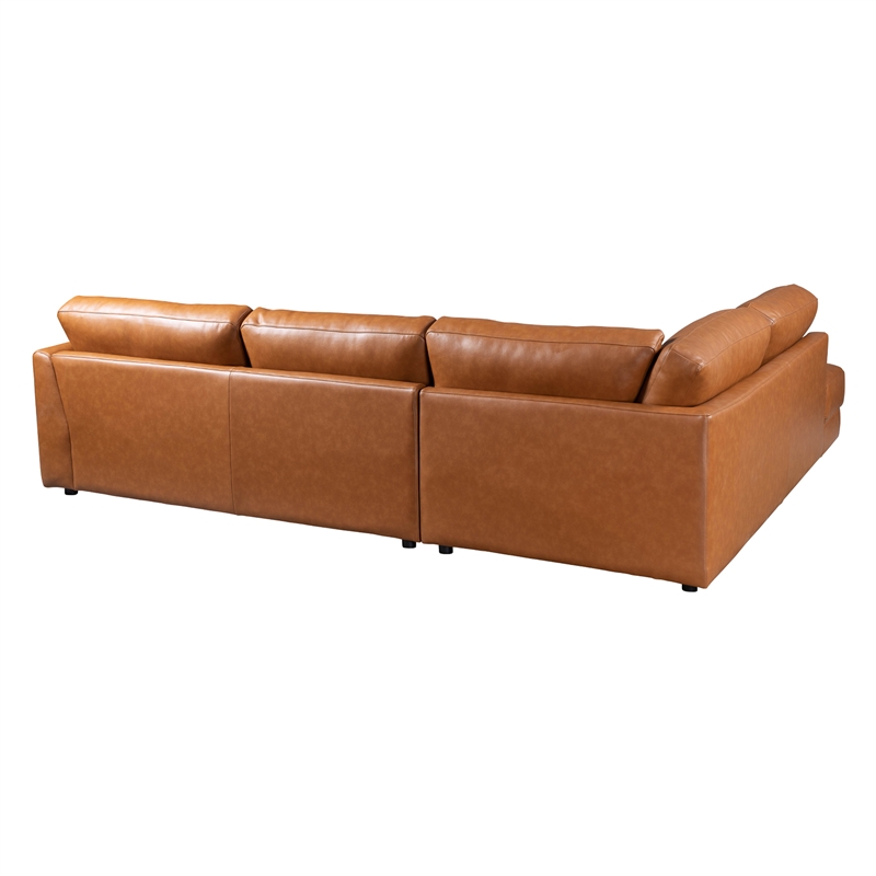Griffith Cozy Living Room Left Facing Leather Sectional Sofa in Cognac Tan
