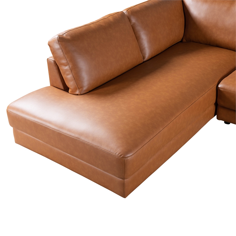 Griffith Cozy Living Room Left Facing Leather Sectional Sofa in Cognac Tan