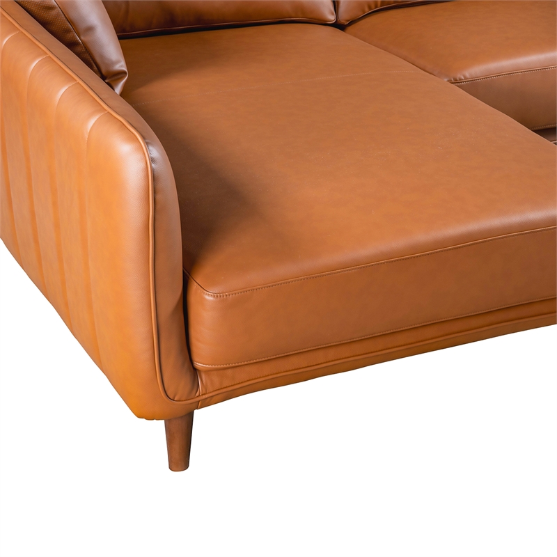 Keshia Living Room Left Facing Leather Corner Sectional Sofa in Cognac Tan