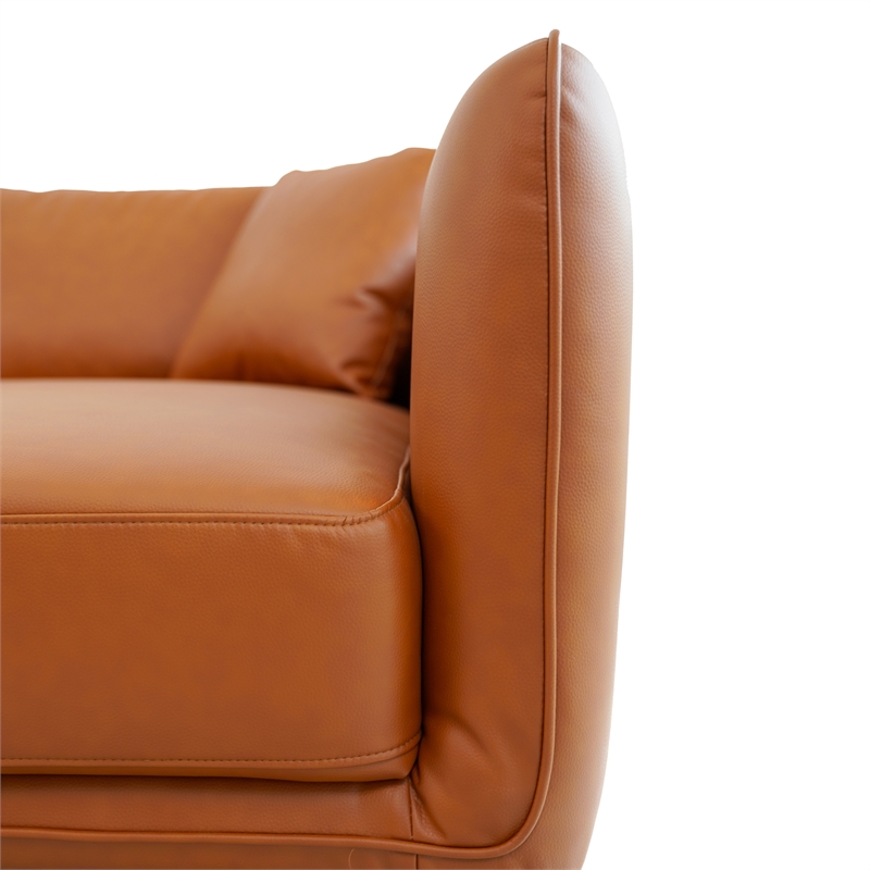 Keshia Living Room Left Facing Leather Corner Sectional Sofa in Cognac Tan