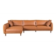 Keshia Living Room Left Facing Leather Corner Sectional Sofa in Cognac Tan