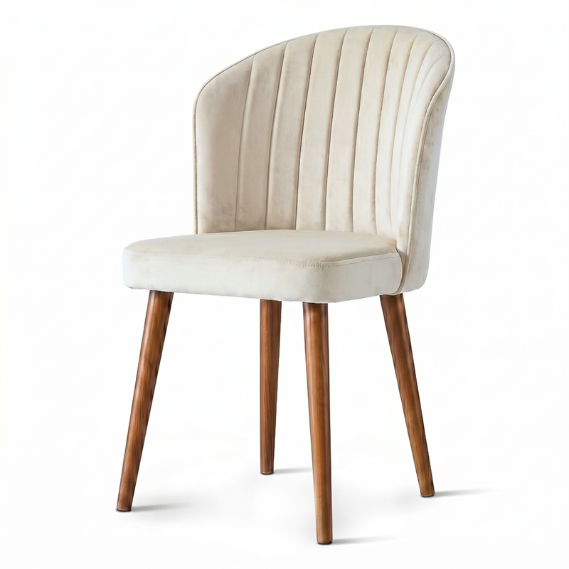 Edison Mid-Century Modern Velvet Dining Chair in Cream (Set of 2)