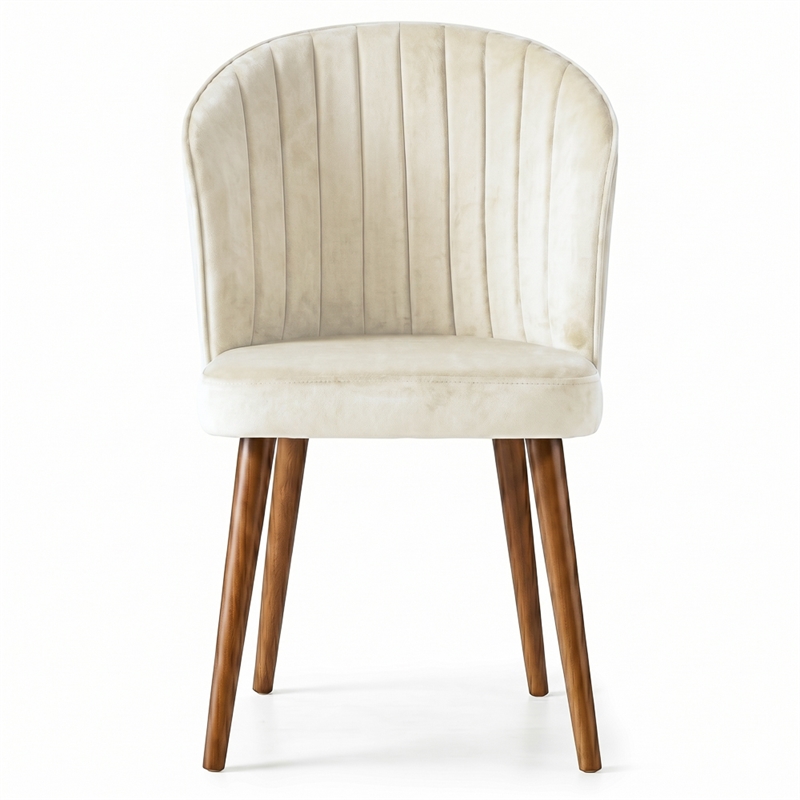 Edison Mid-Century Modern Velvet Dining Chair in Cream (Set of 2)