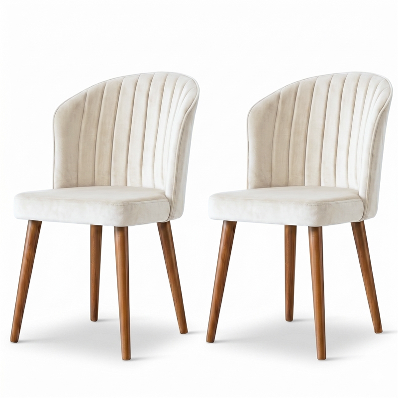 Edison Mid-Century Modern Velvet Dining Chair in Cream (Set of 2)