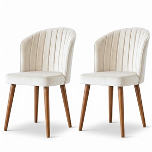 Edison Mid-Century Modern Velvet Dining Chair in Cream (Set of 2)