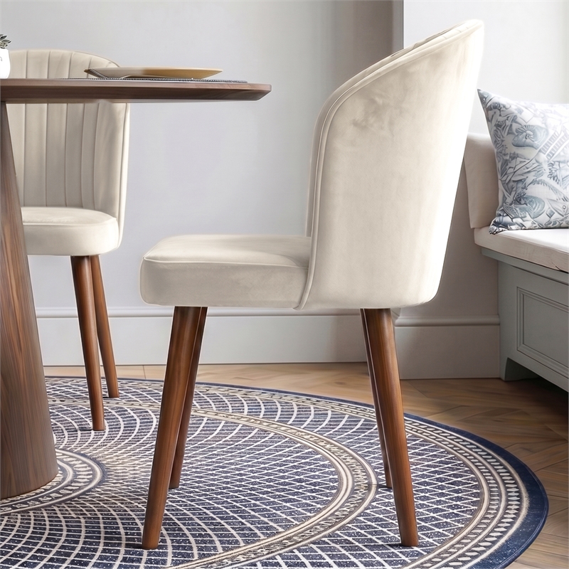 Edison Mid-Century Modern Velvet Dining Chair in Cream (Set of 2)