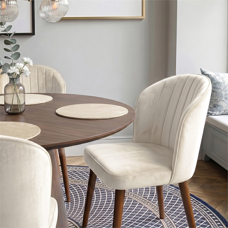 Edison Mid-Century Modern Velvet Dining Chair in Cream (Set of 2)