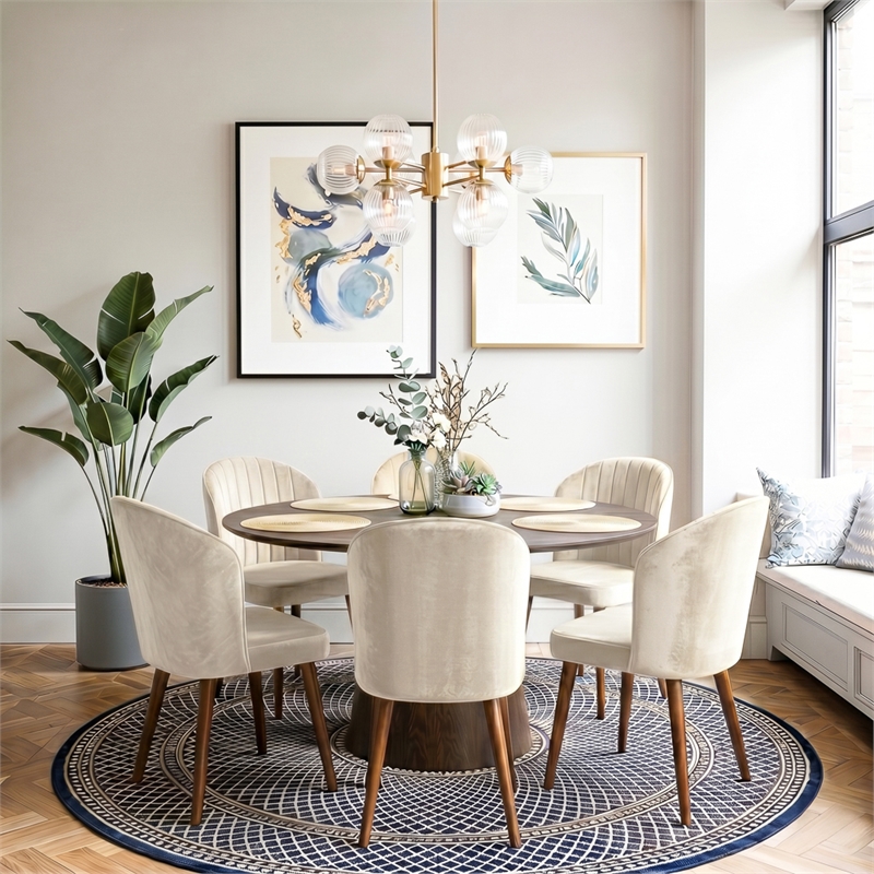 Edison Mid-Century Modern Velvet Dining Chair in Cream (Set of 2)