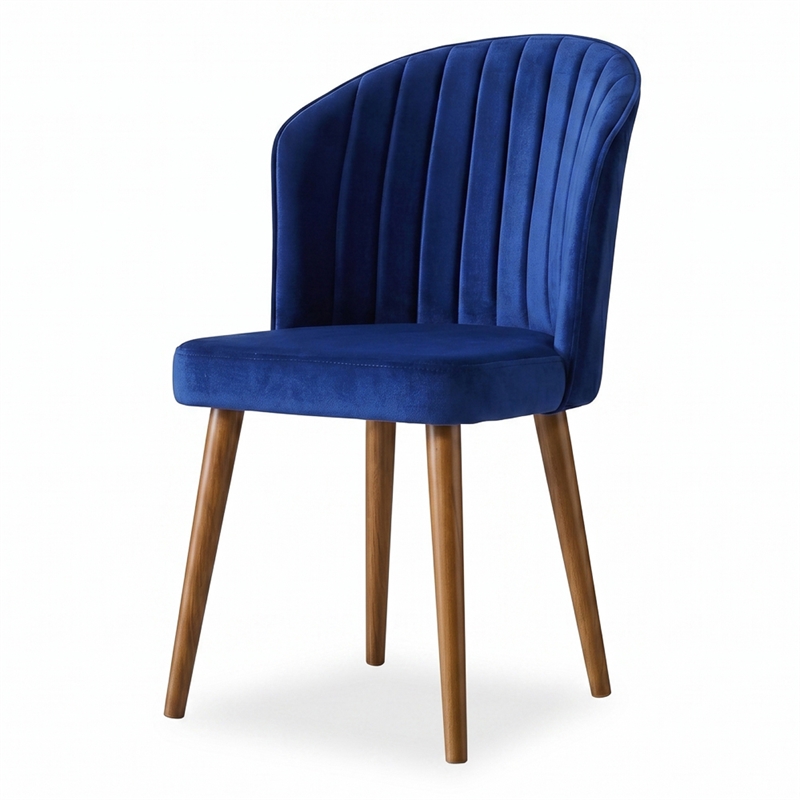 Edison Mid-Century Modern Velvet Dining Chair in Navy Blue (Set of 2)