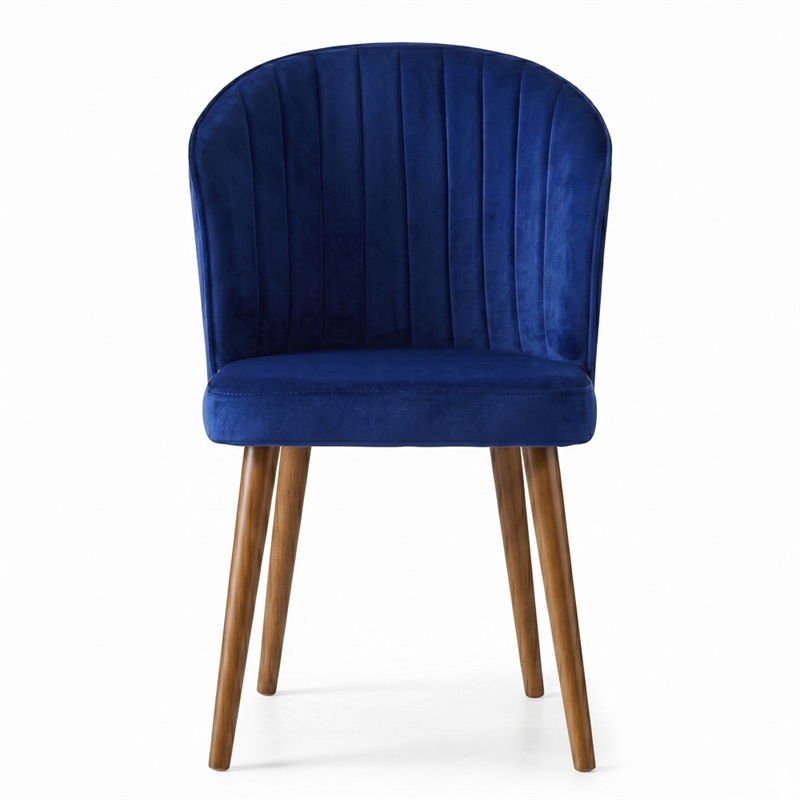 Edison Mid-Century Modern Velvet Dining Chair in Navy Blue (Set of 2)