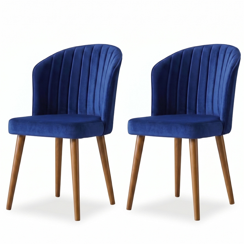 Edison Mid-Century Modern Velvet Dining Chair in Navy Blue (Set of 2)