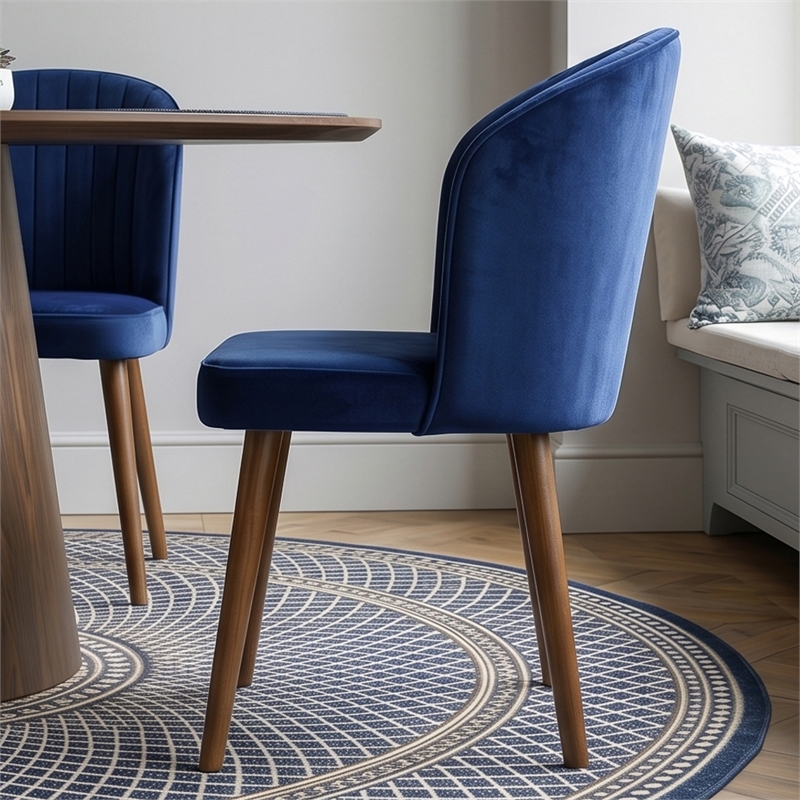 Edison Mid-Century Modern Velvet Dining Chair in Navy Blue (Set of 2)