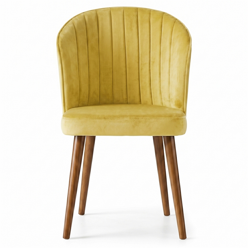 Edison Mid-Century Modern Velvet Dining Chair in Dark Yellow (Set of 2)