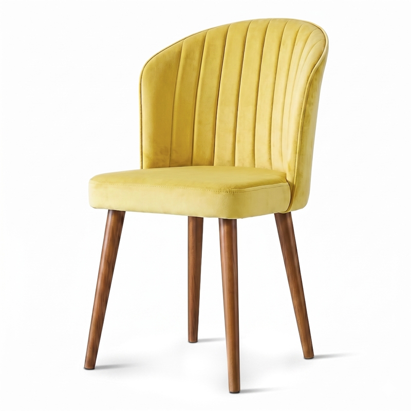 Edison Mid-Century Modern Velvet Dining Chair in Dark Yellow (Set of 2)