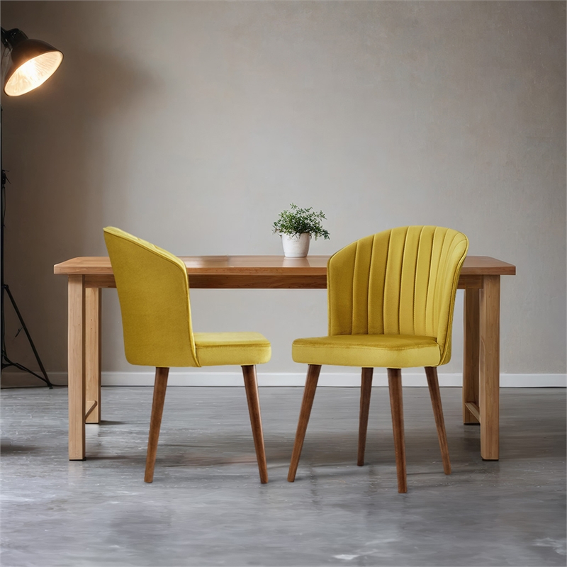 Edison Mid-Century Modern Velvet Dining Chair in Dark Yellow (Set of 2)