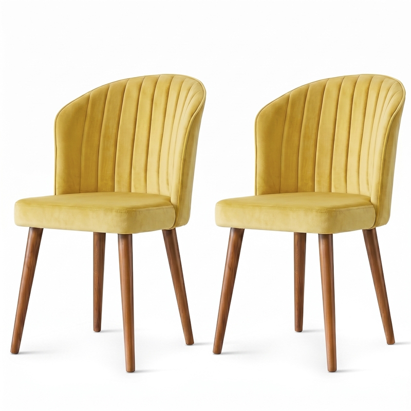 Edison Mid-Century Modern Velvet Dining Chair in Dark Yellow (Set of 2)
