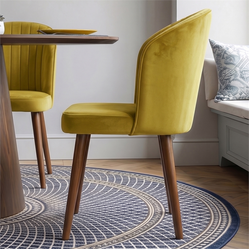 Edison Mid-Century Modern Velvet Dining Chair in Dark Yellow (Set of 2)