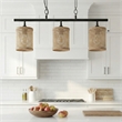 Frigo Three-Light Rattan Pendant Black Lamp Farmhouse Island Light Fixture