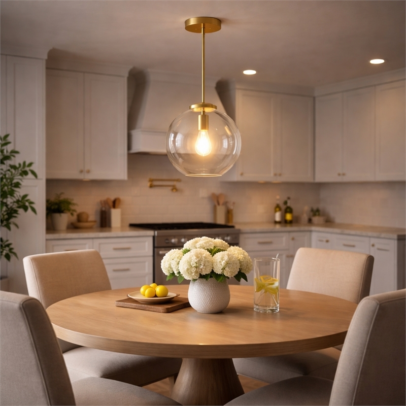 Austina Satin Brass Metal Pendant with Clear Glass Shade