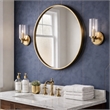 Freda Satin Brass Metal Single-Light Wall Sconce with Clear Ribbed Glass