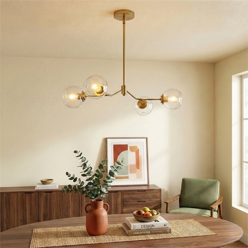 Razer Gold Brass 4-Light Metal Chandelier with Clear Glass Shades