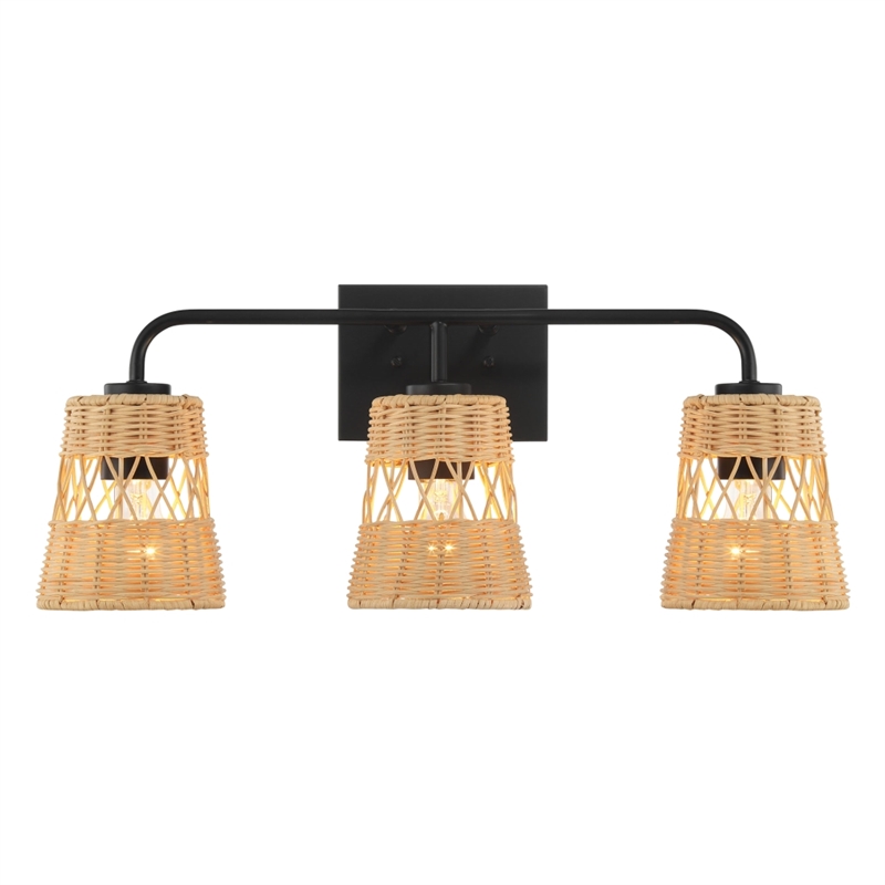 Venti Three-Light Rattan Wall Sconce with Black Metal Finish