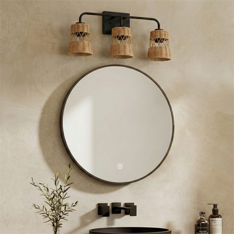 Venti Three-Light Rattan Wall Sconce with Black Metal Finish