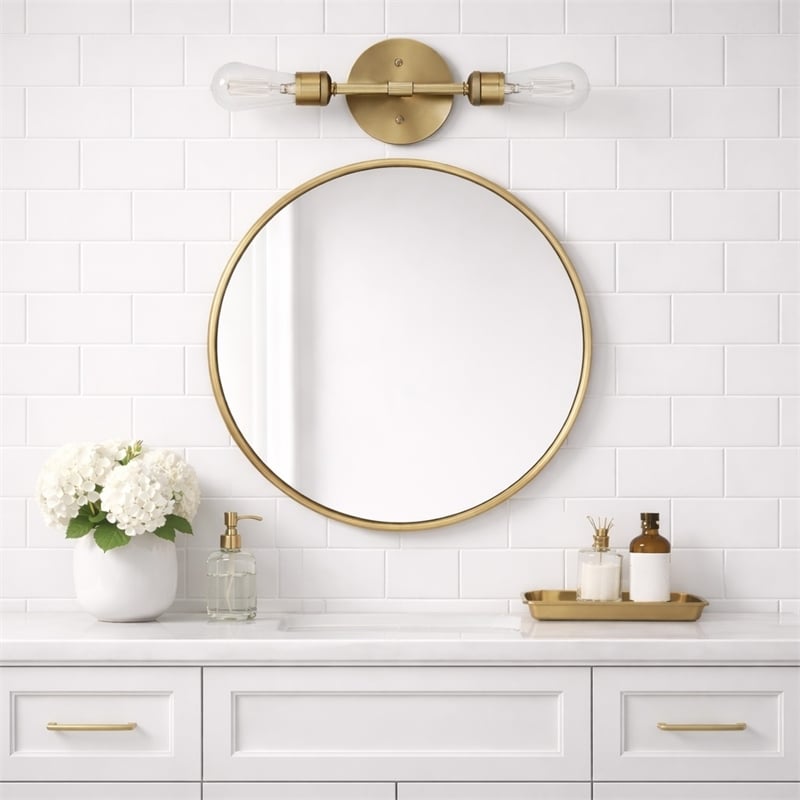 Vavo Double-Light Metal Wall Sconce in Satin Brass Finish