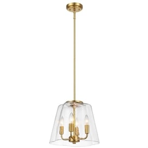 Donut 4-Light Metal Pendant with Satin Brass Finish and Clear Glass Shade