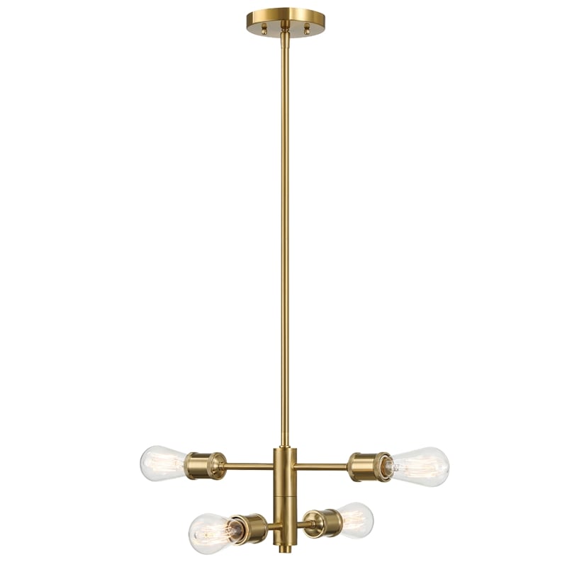 Ermart Four-Light Modern Metal Pendant with Satin Brass Finish