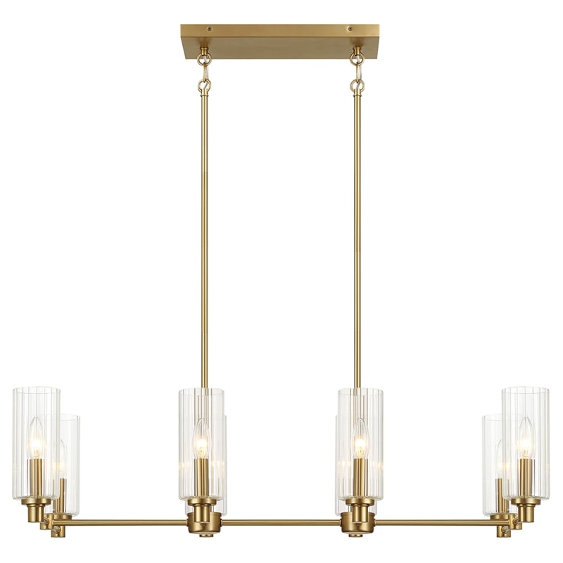 Zerun Linear 8-Light Satin Brass Metal Pendant with Clear Ribbed Glass