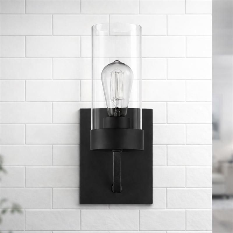 Scarten Modern Single-Light Wall Sconce with Black Metal and Clear Glass