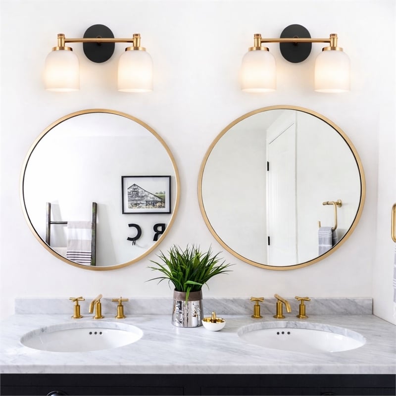 Ashcroft Gold Metal Two-Light Frosted Dome Wall Sconce