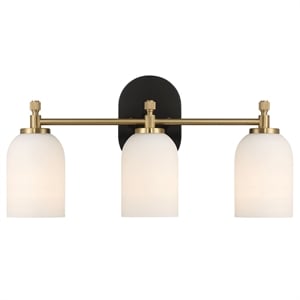 Kasa Three-Light Vanity Metal Wall Fixture with White Frosted Glass Shades