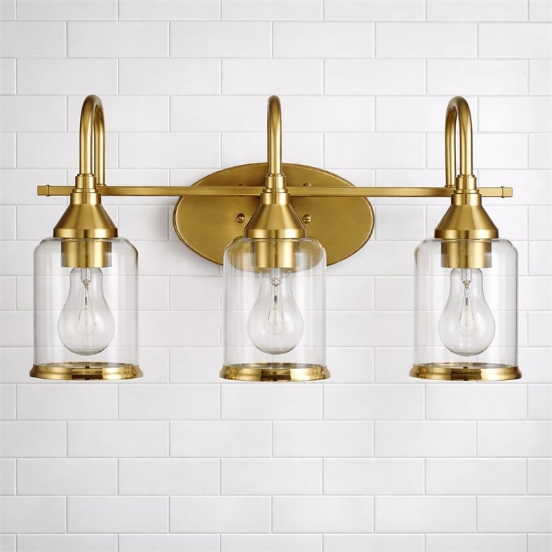 Vanity Gold Metal Glow Vanity Light Fixture with Three Clear Glass Shades