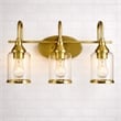 Vanity Gold Metal Glow Vanity Light Fixture with Three Clear Glass Shades