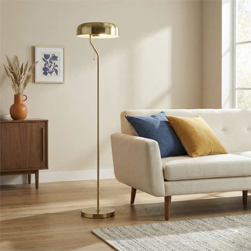 Nicole Gold and White Drum Metal Floor Lamp