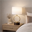 Doskin Brass Circle Metal Table Lamp with White Shade