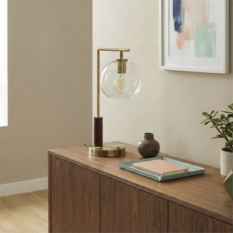 Fuska Glass Globe Metal Table Lamp with Antique Brass Finish