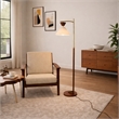 Alvina Modern Wood and Brass Floor Lamp with Linen Shade